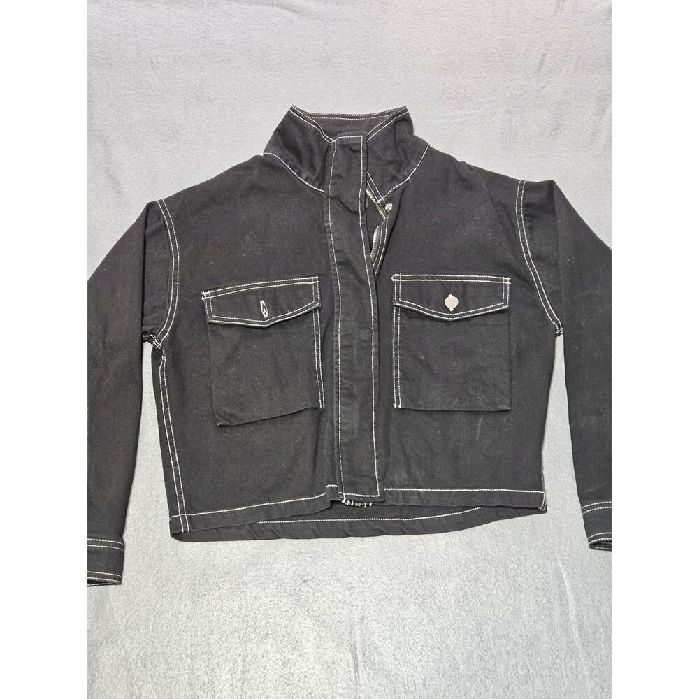 Haute Monde Jacket Womens Small Black Denim Full zip and Button Jacket